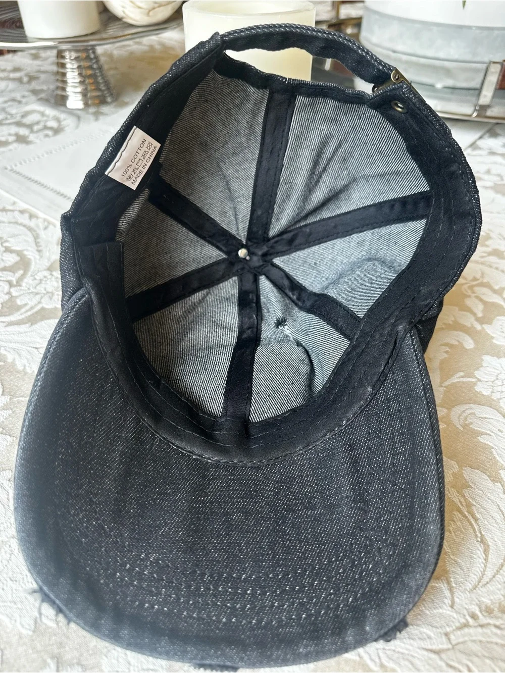 Upcycled Black Denim Trucker Hat Girls Just Wanna Have Fun